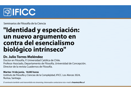 Afiche Identidad y especiación: un nuevo argumento en contra del esencialismo biológico intrínseco